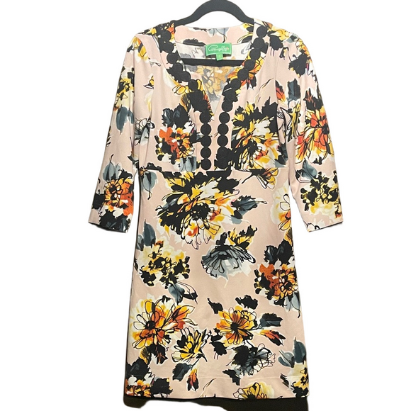 Pappagallo Floral Long Sleeve Dress - Black and Yellow - Picture 2 of 6